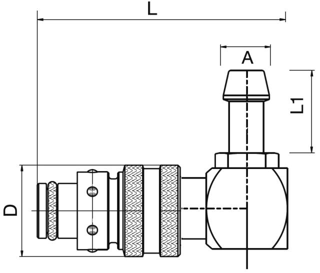 Coupling, 90° Hose Tail