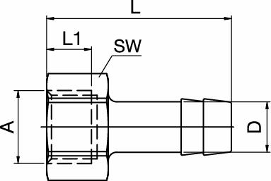 Hosetail Fitting, Female Thread